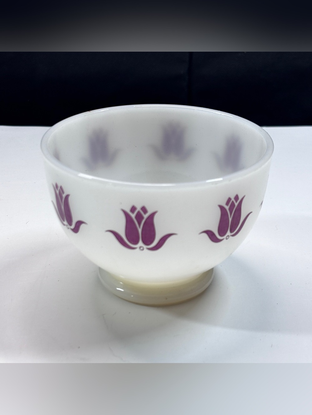 Purple cottage cheese bowl tulip Fire King